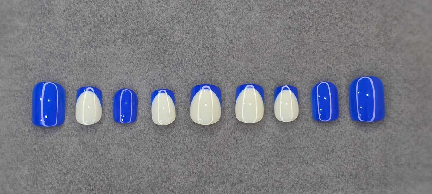 Modern Blue Half-Moon French Nails