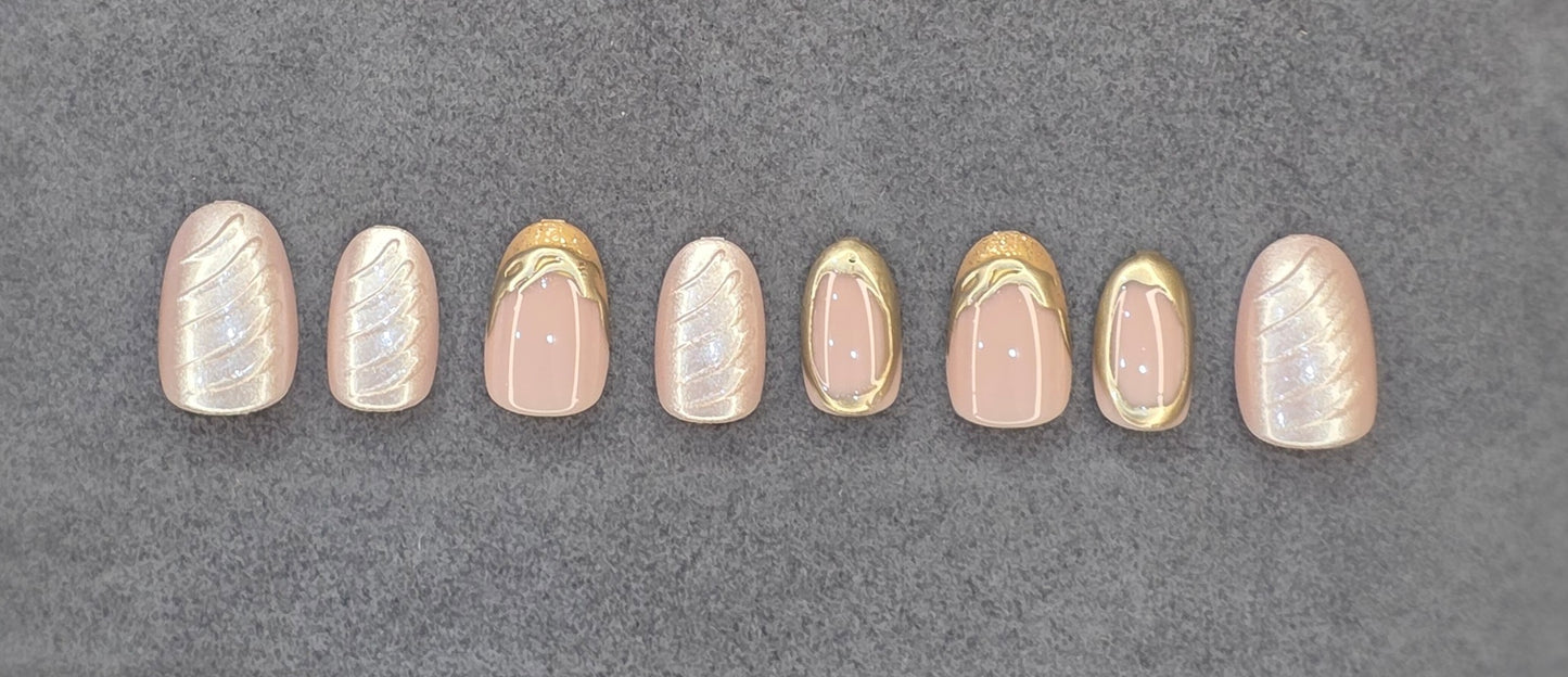 Luxury Gold Chrome Nails with Pearl Swirl