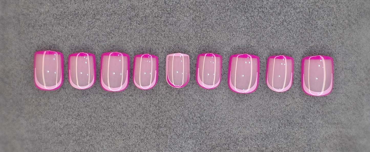 Neon Pink Outline Nail Art