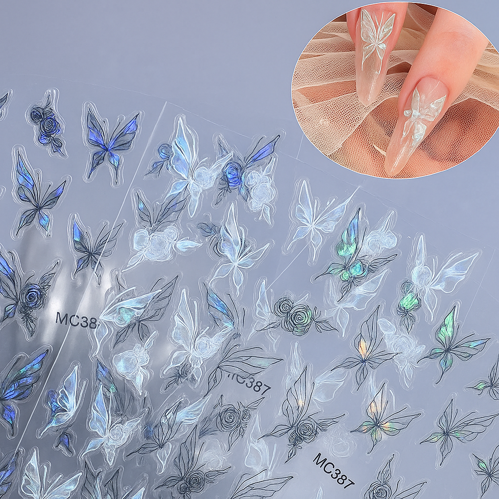 Holographic Butterfly & Rose Nail Stickers