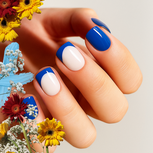 Modern Blue Half-Moon French Nails
