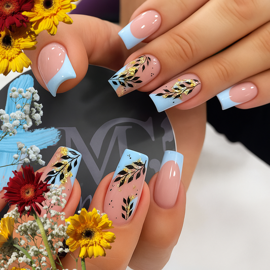 Black Floral Gold Foil Nails
