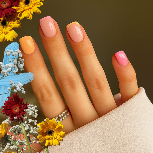 Peach & Pink French Tip Nails