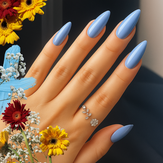 Glossy Periwinkle Almond Nails