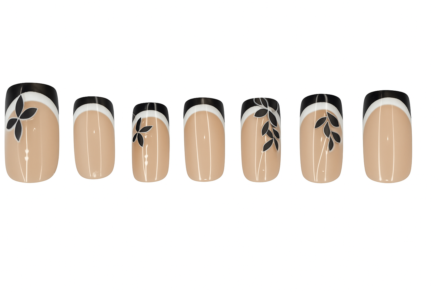 Black & White Floral French Nails